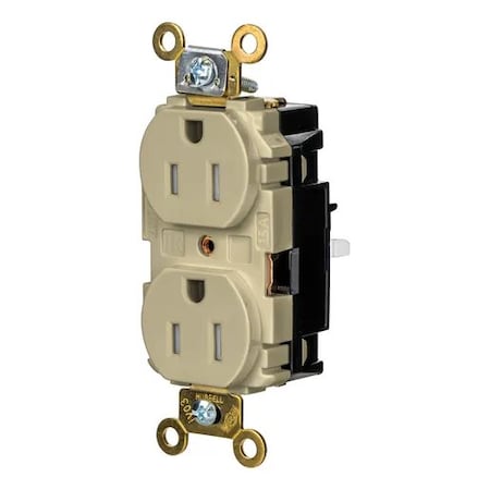 Hubbell Wiring Device-Kellems Straight Blade Receptacle, 5-15R, 15 A, 125V AC, 2 Pole, 3 Wire, Surface Mount, Grounded HBL5262STITR