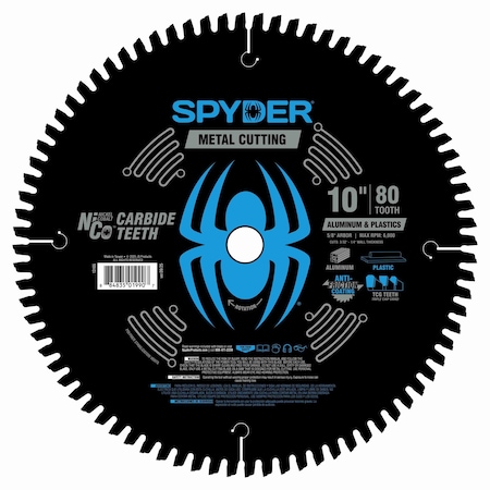 Spyder 10-Inch 80-Tooth Saw Blade for Medium Aluminum and Plastic 13105