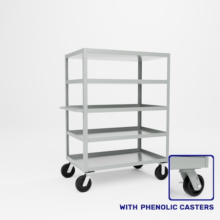 Pucel Five Shelf Extra Heavy Duty Stock Cart, 30 in W x 68 in H x 48 in D, Gray H-3048-P