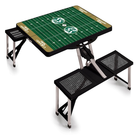 Picnic Time Family Of Brands Colorado State Rams - Football Field - Picnic Table Portable Folding Table, Black 811-00-175-135-0