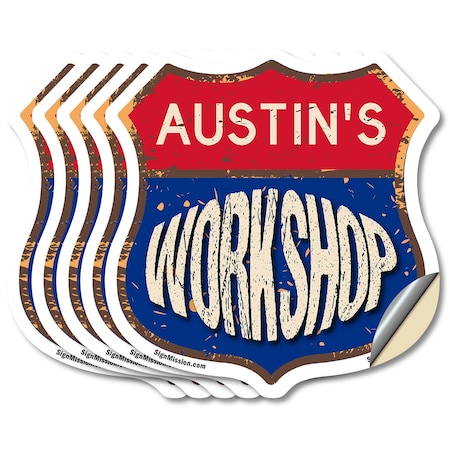 Signmission Austin's Workshop, 4 inch X 4 inch, Vinyl Decal, 5PK SHI-D-5PACK-4-489-AUSTIN