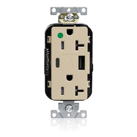 Leviton Duplex Outlet, USB A/C, Ivory, 20A, 125V M58AC-HGI