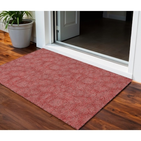 Homeroots 3' X 5' Red And Ivory Geometric Washable Indoor Outdoor Area Rug 602389