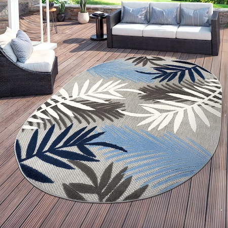 World Rug Gallery Palm Frond Indoor/Outdoor Area Rug 5 ft x 7 ft Oval Blue 5550BLUE5OV