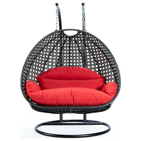 Leisuremod Charcoal Wicker Hanging 2 person Egg Swing Chair with Red Cushions ESCCH-57R