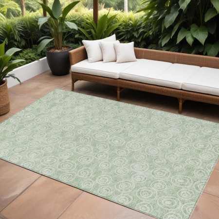 Homeroots 9' X 12' Mint Green Artichoke Green And Ivory Geometric Washable Indoor Outdoor Area Rug 583376