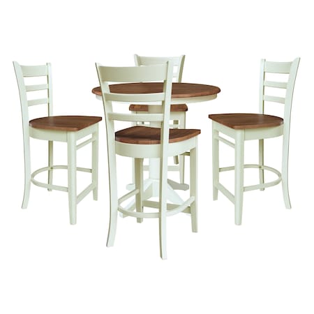 Whitewood Industries Rectangular Fixed Top Table W/ 4 Counter Height Stools, 36 in W, 35.9 in L, 36 in H, Parawood, 5 K79-36RT-27B-S6172-4