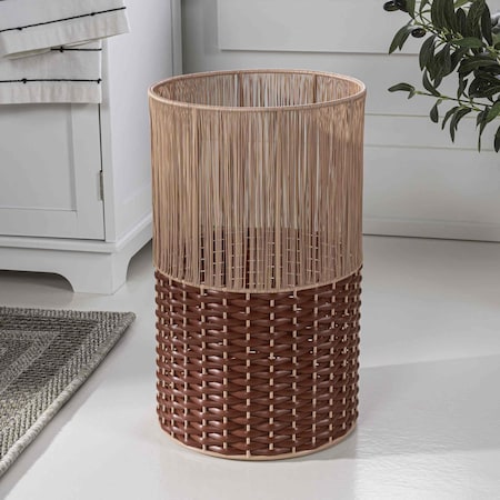 Happimess Harper Modern 4.13-Gallon 2-Tone Faux Wicker Cylinder Outdoor Trash Can, Pink/Red HPM1101C