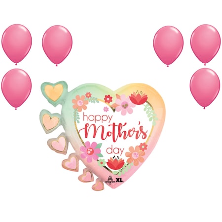 Loonballoon Mother's Day Theme Balloon Set, 24 Inch Mother's Day Filtered Ombre Balloon and 6x Latex Balloons 97743
