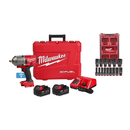 Milwaukee Tool M18 FUEL 1/2" HTIW w/OK + SAE Socket Set 2863-22R, 49-66-6802