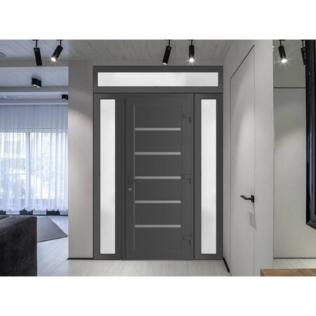 Vdomdoors Front Exterior Prehung Metal-Plastic Door, Manux 8415 Antracite Grey, 2 Side and Top Sidelite Trans MANUX8415EXD-ANT-W14+36+14xH80+14-LH