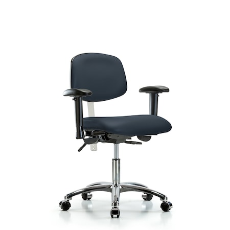 Blue Ridge Ergonomics Clean Room Chair Desk Chair, Vinyl, Caster, Navy, CL100, Adjustable Arms, 18" to 23" Height, Vinyl BR-NCR-VDHCH-CR-T1-A1-CC-8582