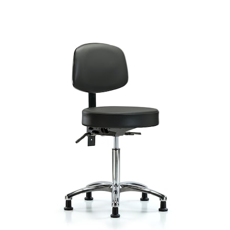 Blue Ridge Ergonomics Vinyl Stool, Back Chrome, Med Bench, Tilt, Glides, Carbon BR-VMBST-CR-T1-NF-RG-8823