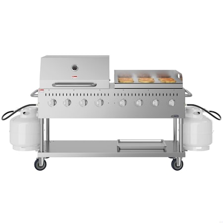 Koolmore 60 in. 8-Burner Commercial Outdoor Propane Gas Grill with 30 in. Roll Dome Cover and 30 in. Griddle CGKIT6-D30G30