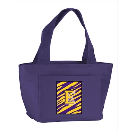 Beyondbasketball Monogram Letter E - Tiger Stripe, Purple Insulated Cooler Lunch Bag BE888671