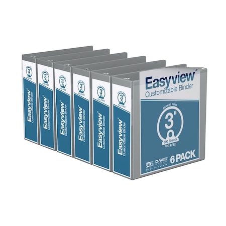 Davis Group Easyview Premium, Round Ring, Customizable, View Binder, (Grey, 3"), PK6 8414-07-06