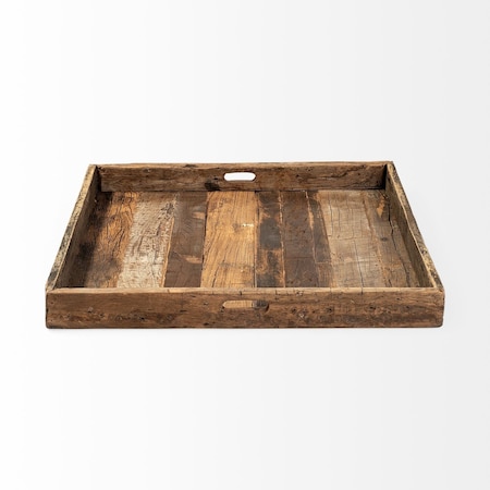 Homeroots 30in Brown Square Reclaimed Wood Serving Tray With Handles 376043