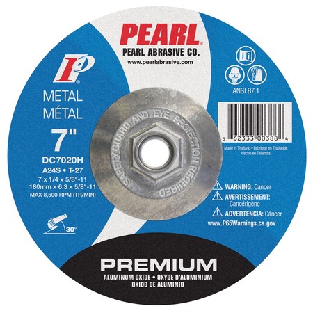 Pearl Type 27, 7 in Dia, 1/4 in Thick, 5/8 in-11 Arbor Hole Size, 24 Grit DC7020H