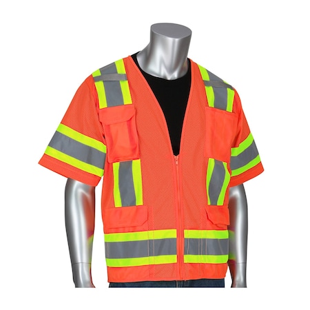 Pip ANSI Type R Class 3 Two-Tone Eleven Pocket Mesh Surveyors Vest 303-0500M-OR/6X