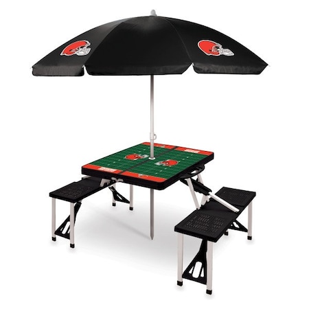 Picnic Time Family Of Brands Cleveland Browns - Picnic Table Portable Folding Table with Seats and Umbrella, (Black) 811-02-175-085-2