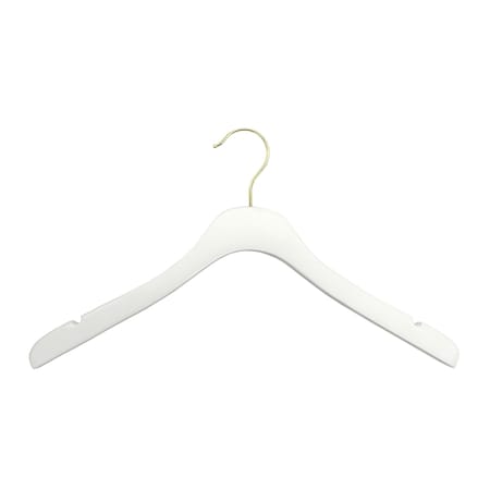 Nahanco 17in High Gloss White Wooden SlimLine Jacket Hanger w/ Gold Hook, 25PK SL23517GH
