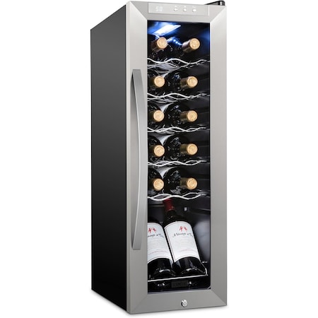 Schmck Schmecke 12 Bottle Compressor Wine Refrigerator, Freestanding Wine Cooler with Lock, Stainless Steel SHMFWCC121LSS