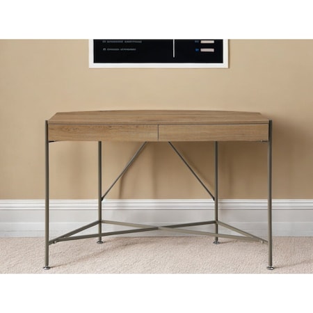 Homeroots 45" Natural and Bronze Half Circle Writing Desk With Two Drawers 543772