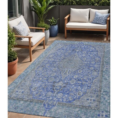 Homeroots 5' X 8' Blue And Gray Medallion Washable Indoor Outdoor Area Rug 616263