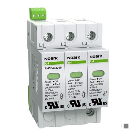 Noark SPD UL1449 - 3P - 20kA - 277/480Vac - MCOV 440V - 1NO+1NC remote signal contacts U43P40440S