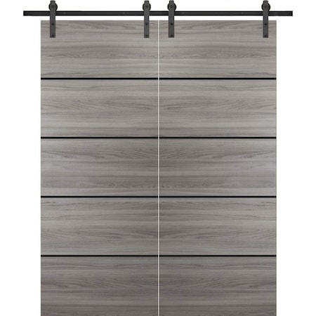 Sartodoors Sturdy Double Barn Door with Hardware, Planum 0015 Ginger Ash and Aluminum Strips, 13FT Rail Hanger PLANUM0015DB-S-GA-84 x 96 (2* 42x96)