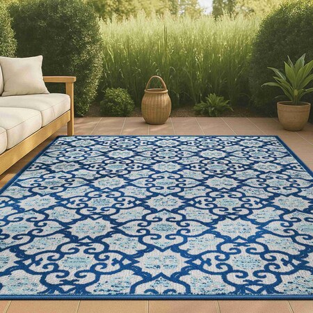 Jonathan Y Gallia Tile Trellis High-Low Light Gray/Blue 4 ft. x 6 ft. Indoor/Outdoor Area Rug AMC107B-4