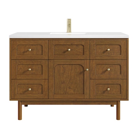 James Martin Vanities Laurent 48" Sgl Vanity, Honey Oak w/ Sgl Hole 3 CM White Zeus Silestone Top and Matching Backsplash 545-V48-HNO-1WZ