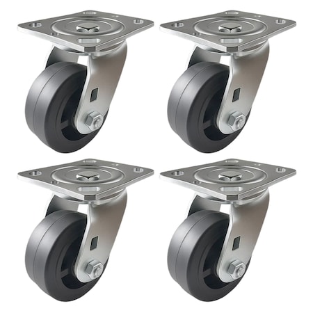 Hyw Products Heavy Duty Caster Set 4in Rubber on Cast Iron Wheels, 4 Swivel, 4PK 40-40S-A1-RC-4