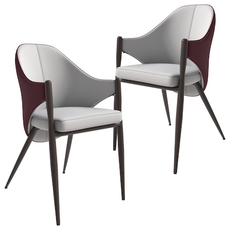 Leisuremod Sante Modern Leather Dining Arm Chair with Iron Legs in White/Bordouex, 2PK SC53WB2