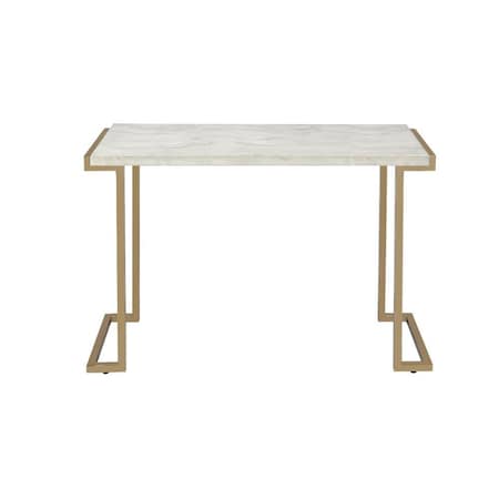 Homeroots 44" White and Gold Faux Marble And Iron Sled Coffee Table 286331