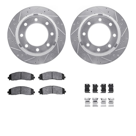 Dynamic Friction Co DFC Brake Rotor - Drilled & Slotted - Silver- Heavy Duty Brake Pad includes Hardware 7412-54102