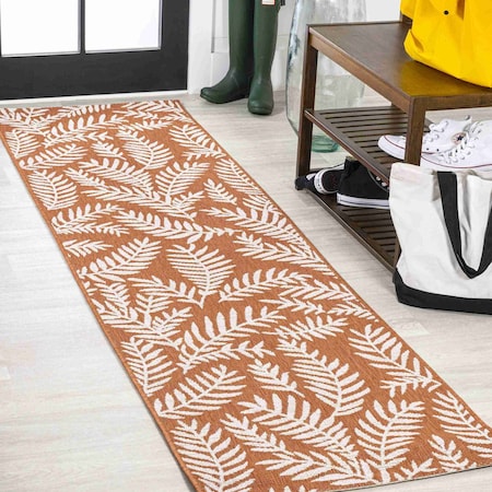 Jonathan Y Nevis Palm Frond Orange/Cream 2 ft. x 10 ft. Indoor/Outdoor Runner Rug SMB119E-210