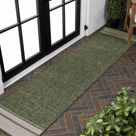 Jonathan Y Alda Modern Minimalist Mingled Solid Green/Cream 2 ft. x 8 ft. Indoor/Outdoor Runner Rug TSN213D-28