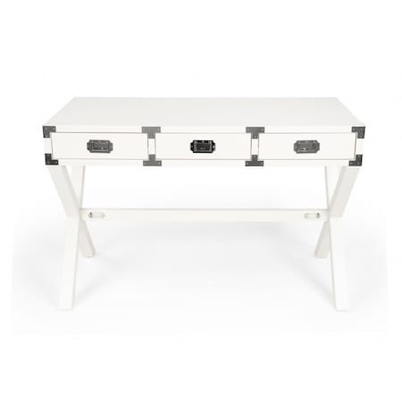Homeroots 46" White Solid Wood Writing Desk With Three Drawers 389448