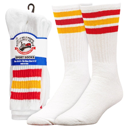 Railroad Sock "Team Spirit" Striped Crew Socks, Red/Gold, 2PK 1570S RD/GD