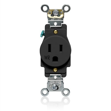 Leviton Single Receptacle, 15A, Black, 125V W5261-E