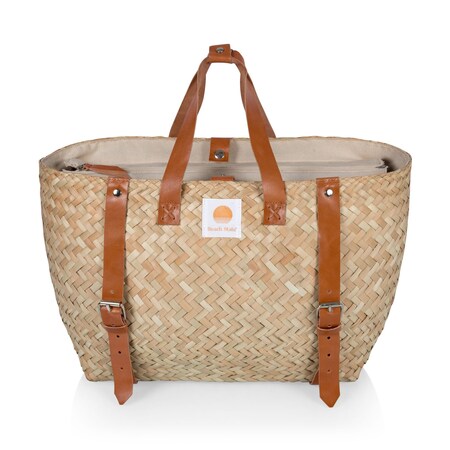 Picnic Time Family Of Brands Hermosa Woven Beach Cooler Bag, Beige with Brown Accents 530-00-187-000-0