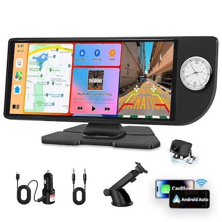 Wrightmaster 10.26 in HD Touch Screen Car Stereo, with CarPlay, Android Auto, FM radio, White Built-in Clock ZR-Dial-white