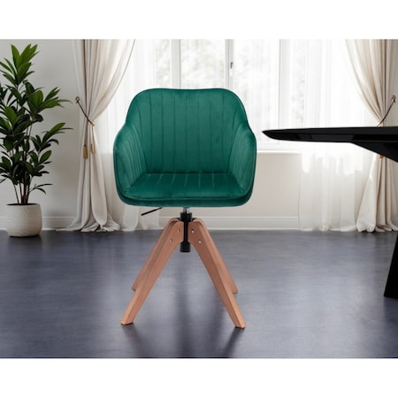 Homeroots Tufted Green and Natural Upholstered Velvet Dining Arm Chair 521186