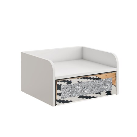 Homeroots 14" White Wood Faux Crystal Bling And Mirrored Glass One Drawer Floating Nightstand 569255