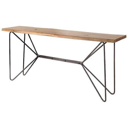 Homeroots 66" Brown and Black Solid Wood and Iron Abstract Base Console Table 380192