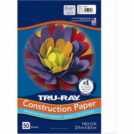 Pacon Tru-Ray® Construction Paper, White, 9" x 12", 50 Sheets/Pk, PK10 103026