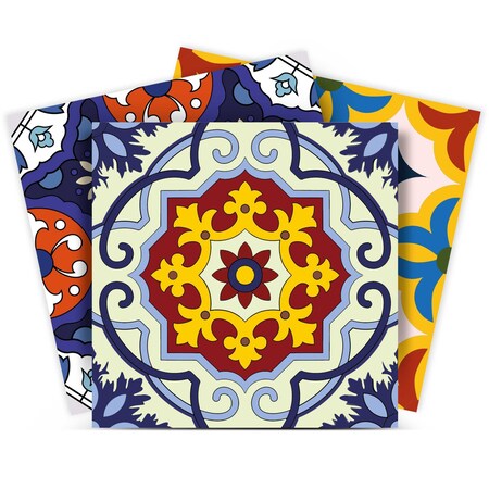 Homeroots 12" X 12" Blue And Yellow Mosaic Peel And Stick Removable Tiles 555956