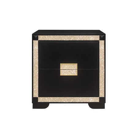 Homeroots 26" Black and Gold Two Drawer Faux Crystal Bling Wood Nightstand 564649