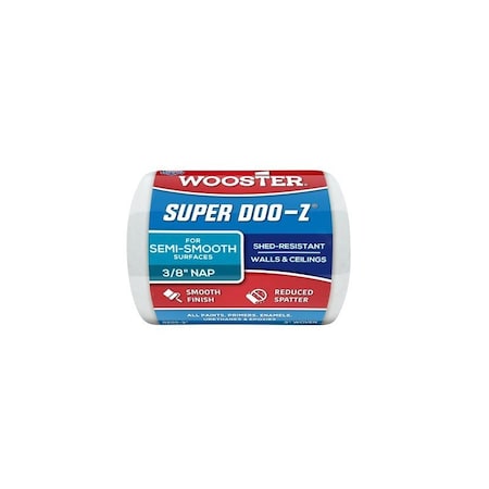 Wooster Roller Cover, 3/8 in Thick Nap, 3 in L, Fabric Cover, White R205-3